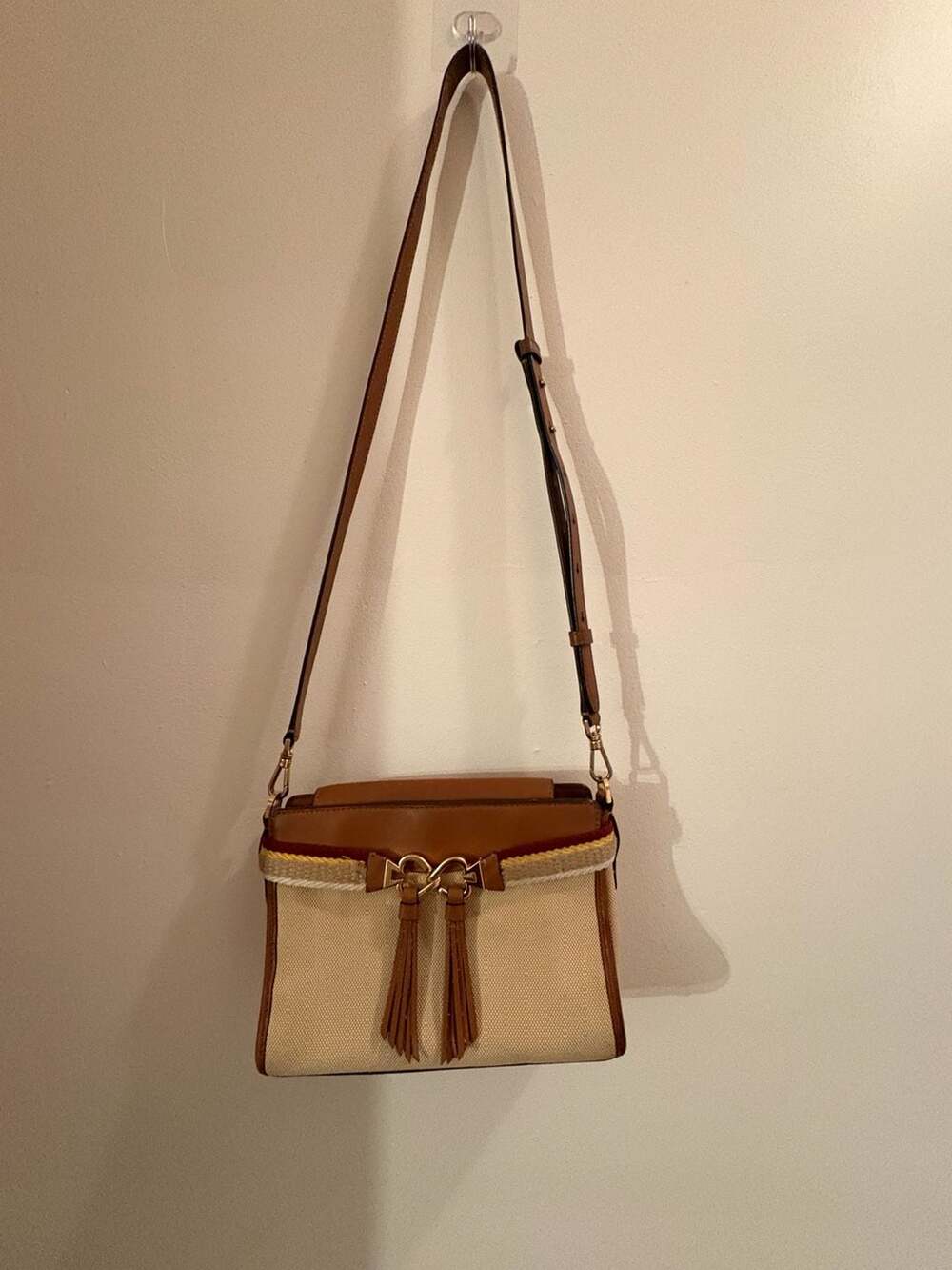 Kate Spade Toujours Canvas Medium Crossbody Bag with Tassels and Woven Trim
